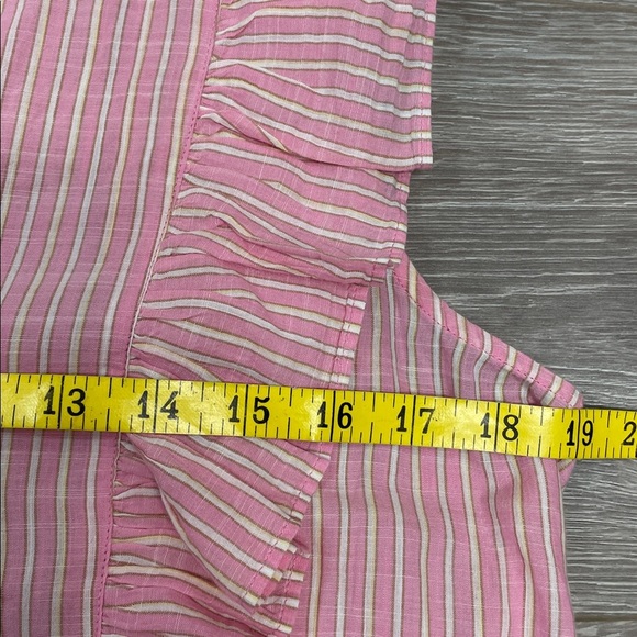 NWT Loft Striped Ruffle Tie Neck Peplum Sleeveless Top Pink Burst S - Picture 4 of 12